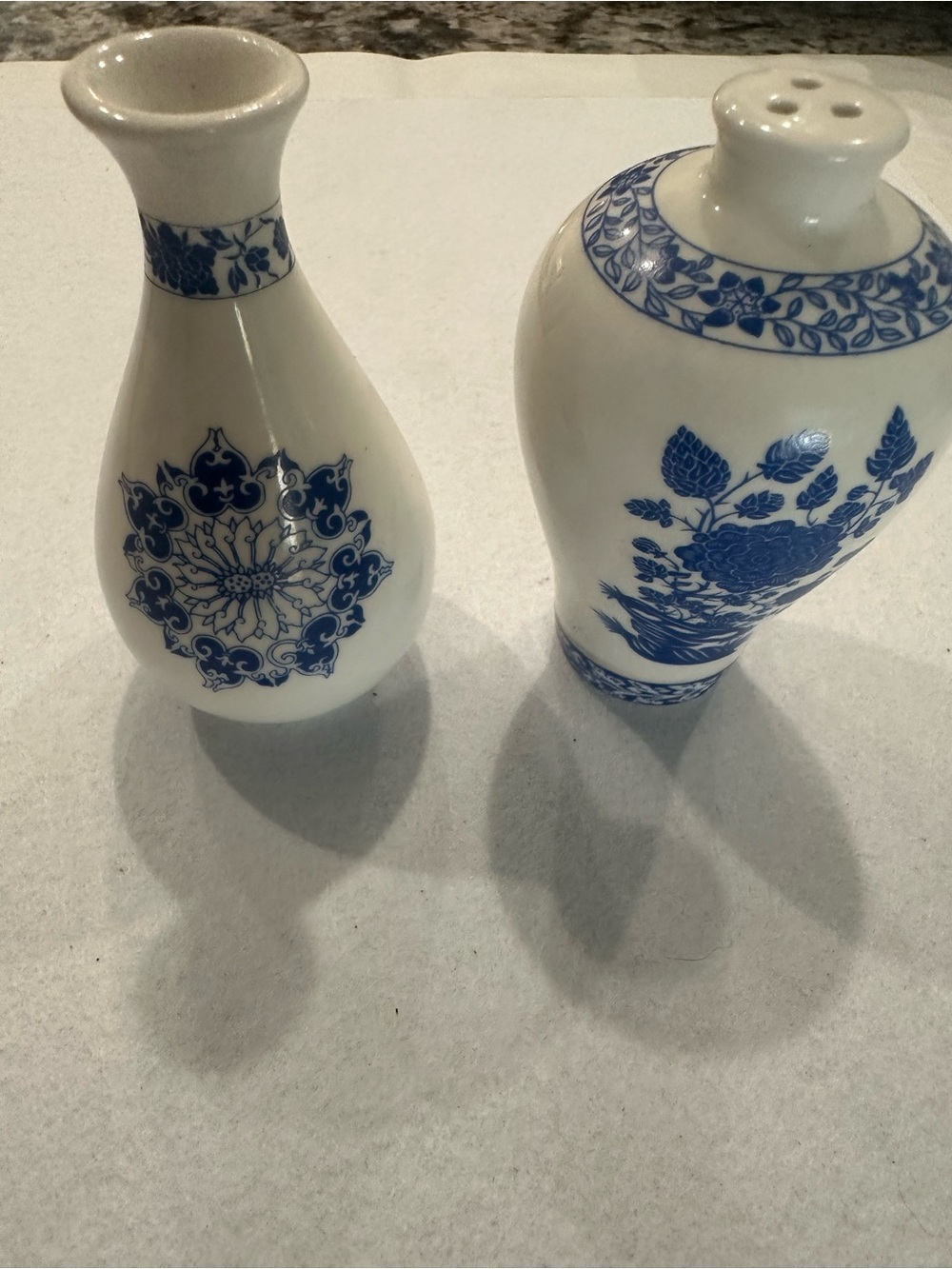 Blue and White Ceramic Salt and Pepper Shakers - Classic Floral Design
